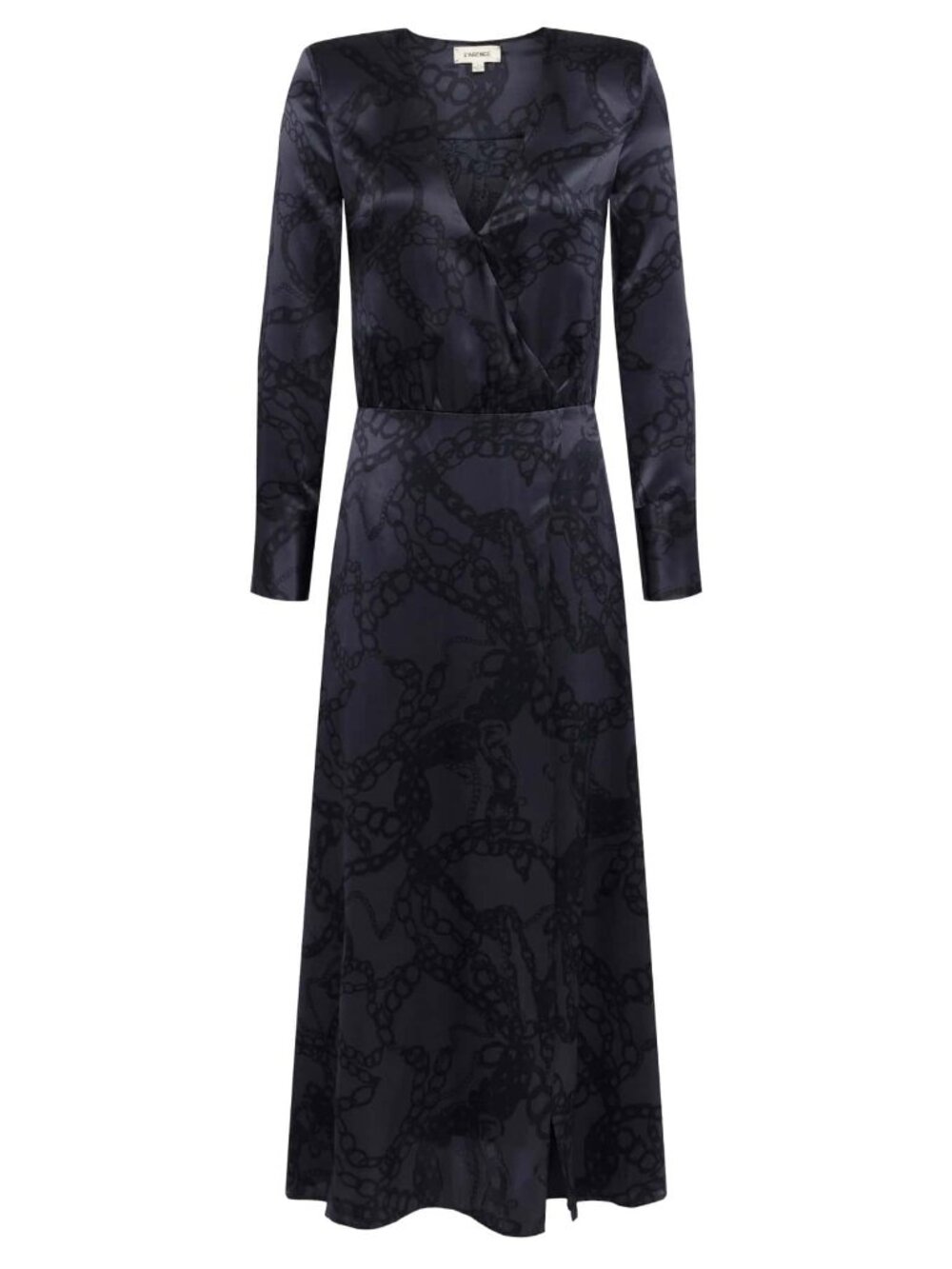 L'Agence Silk Gianni Midi Dress Dark Gray Black Chain Print Long Sleeve  Sz 4